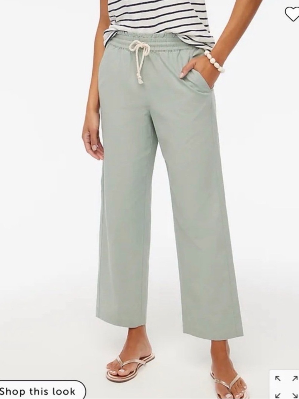 J. Crew Wide-Leg Crop Drawstring Pants in Sage Green